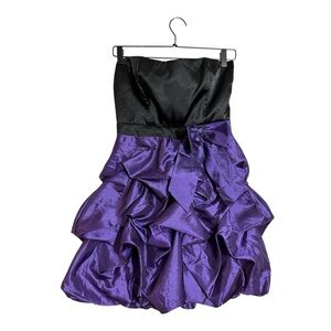 Trixxi Strapless Purple Black Bodice Ruffle Bow Mini Dress Y2K Size 7 Juniors